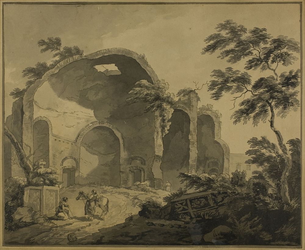 Roman Ruins with Two Peasants Conversing in the Foreground by Charles Louis Clérisseau
