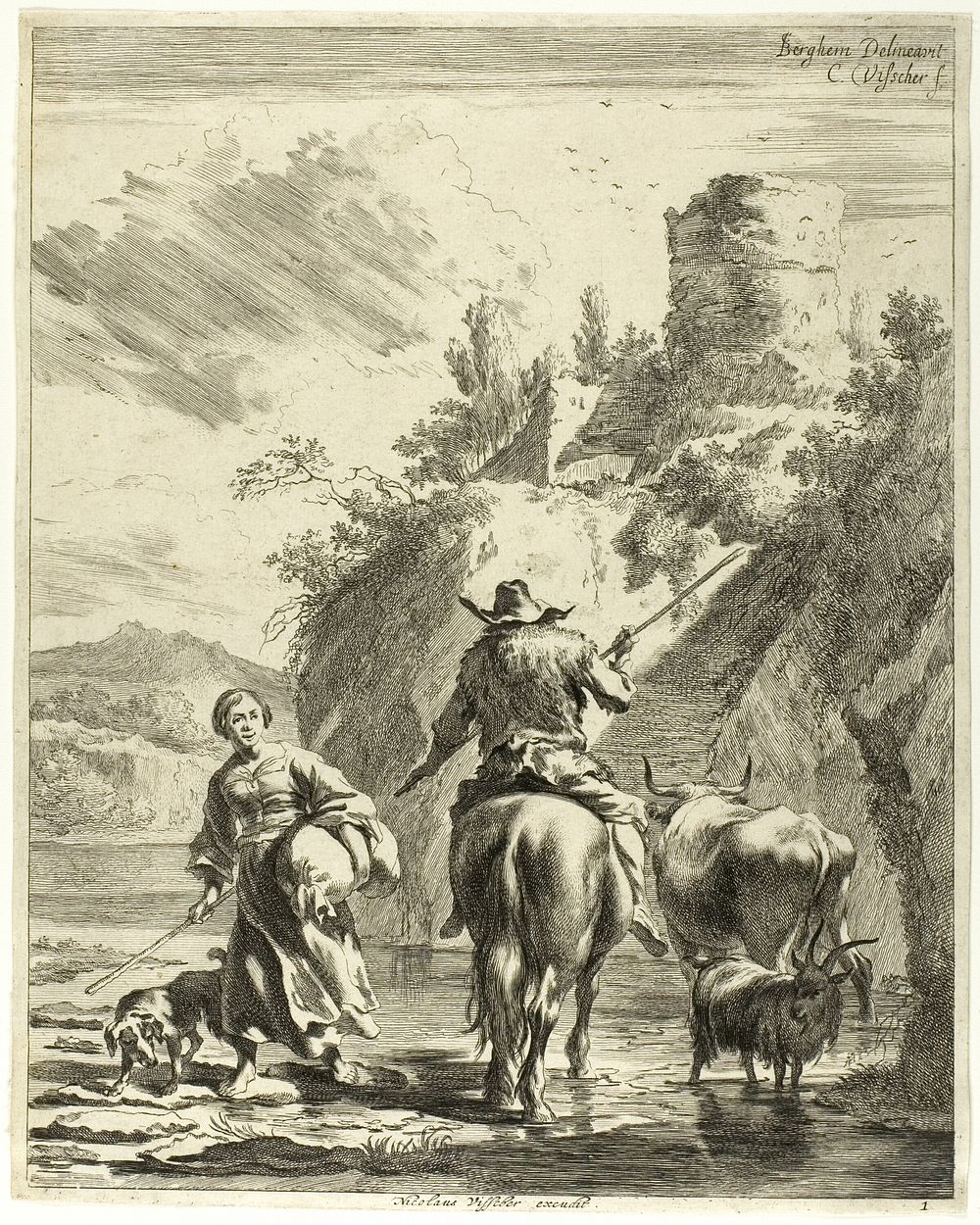 The Ford, plate 1 from Four Landscapes by Cornelis Visscher