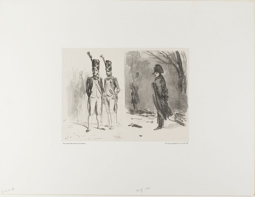 Sheet with Sketch (Grenadier of the Guard, Napoleon in a Bivouac) by Denis Auguste Marie Raffet