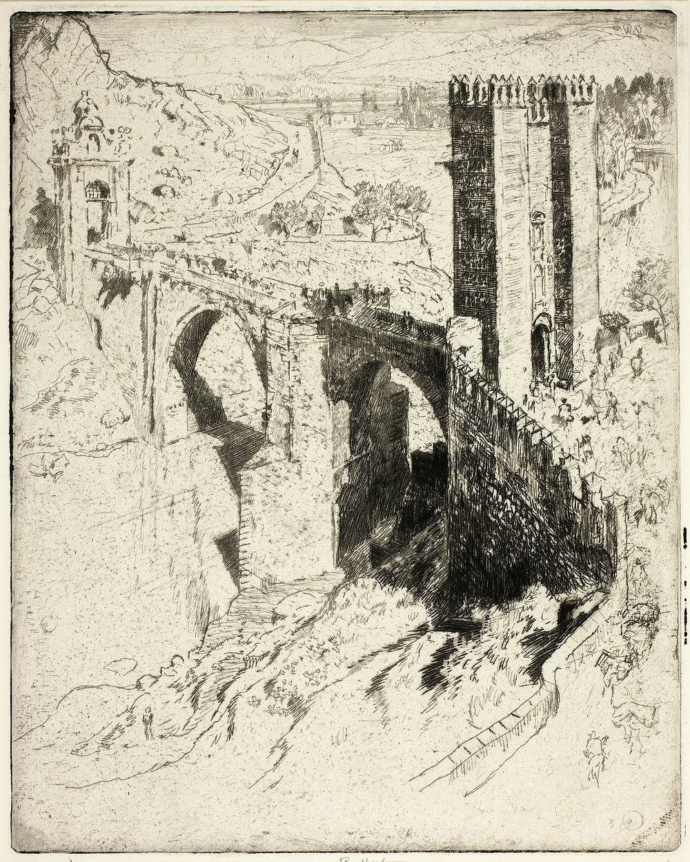 The Bridge of Alcantara, Toledo by Joseph Pennell