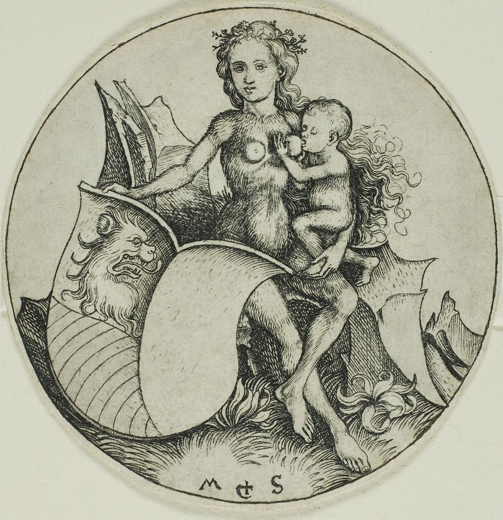 Shield with a Lion's Head, Held by a Wild Woman by Martin Schongauer