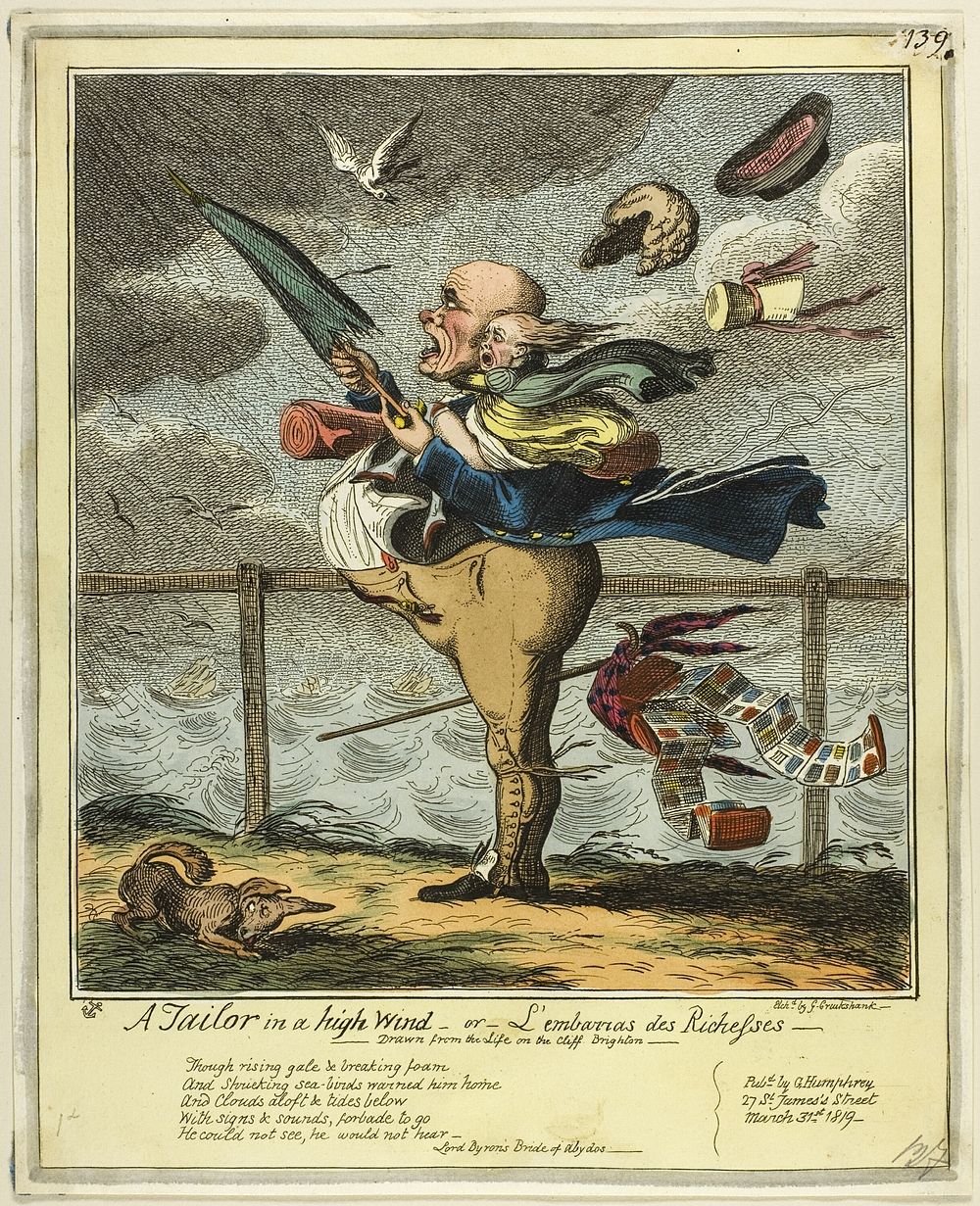 A Tailor in a High Wind by George Cruikshank