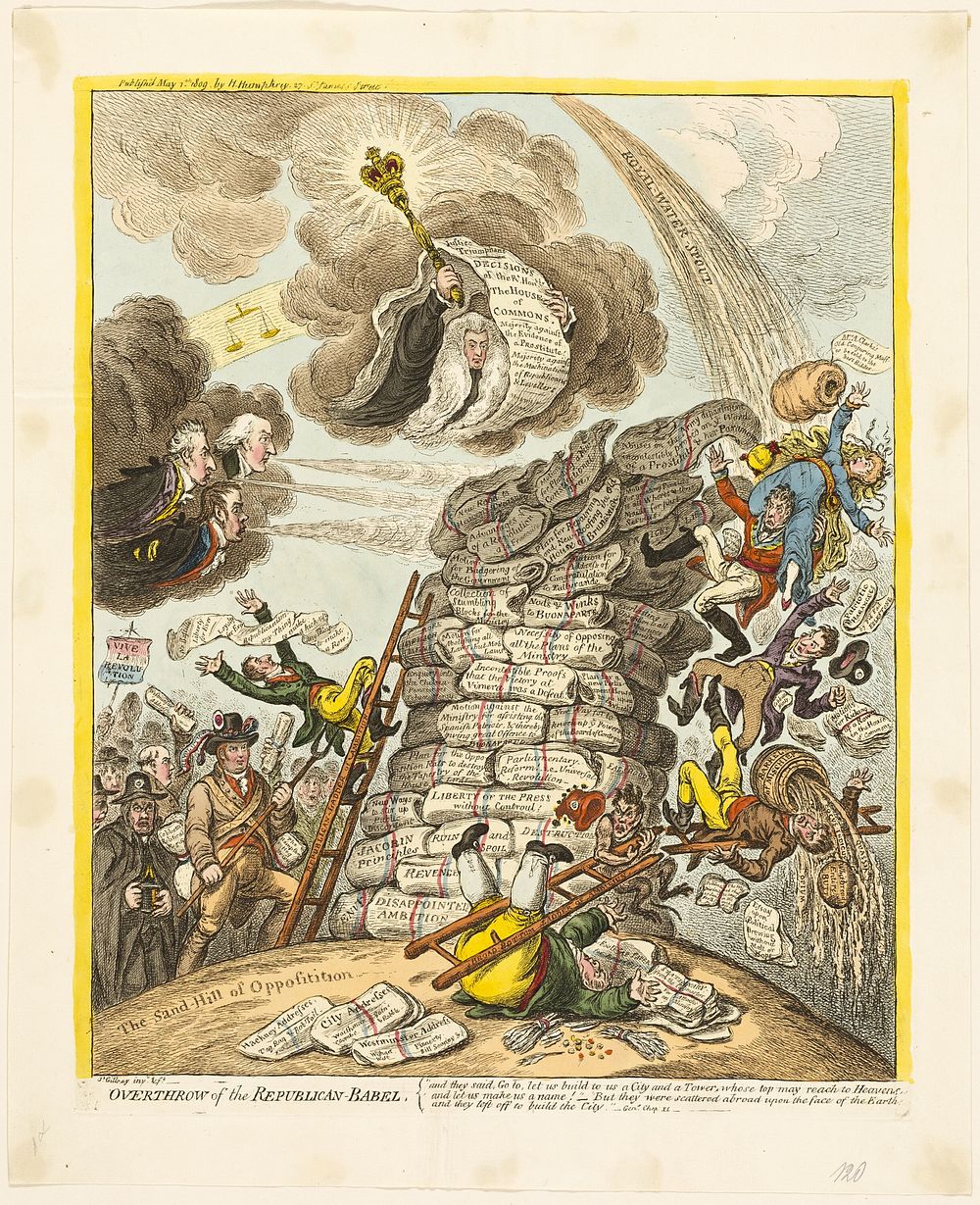 Overthrow of the Republican-Babel by James Gillray
