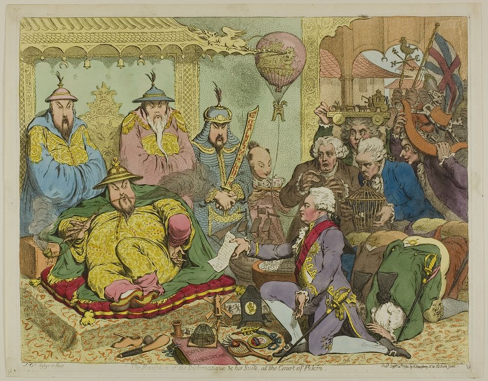 Reception of the Diplomatique & his Suite, at the Court of Pekin by James Gillray