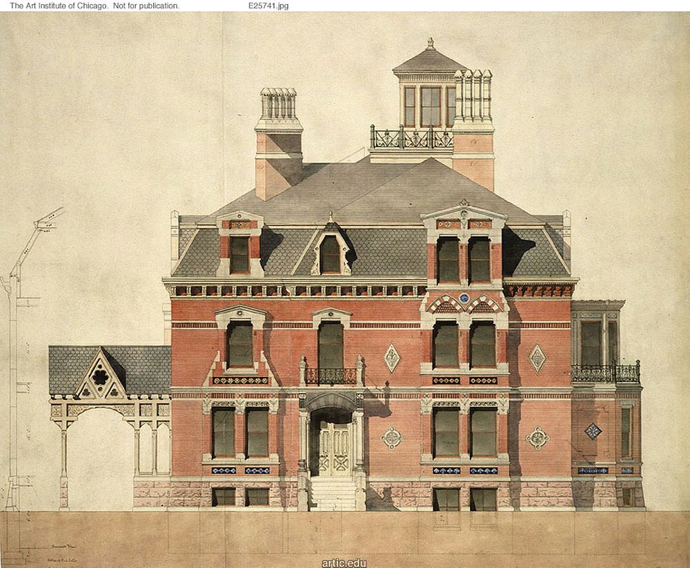 Eliphalet W. Blatchford House, Chicago, Illinois, LaSalle Street Elevation and Partial Section by Peter Bonnett Wight…