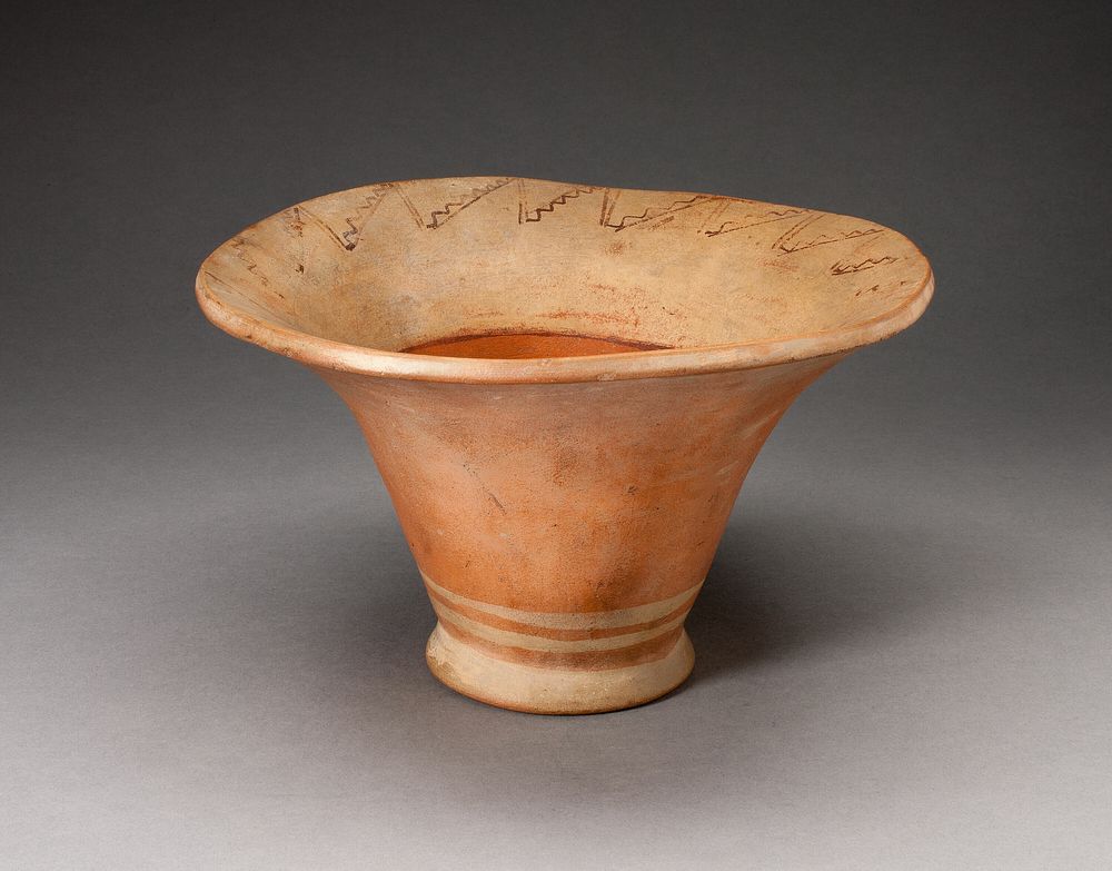 Flaring Bowl Depicting a Stepped Zigzag Motif on Inner Rim by Moche