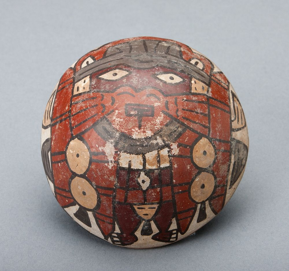 Small Hemispherical Bowl or Cover Depicting a Masked Performer by Nazca