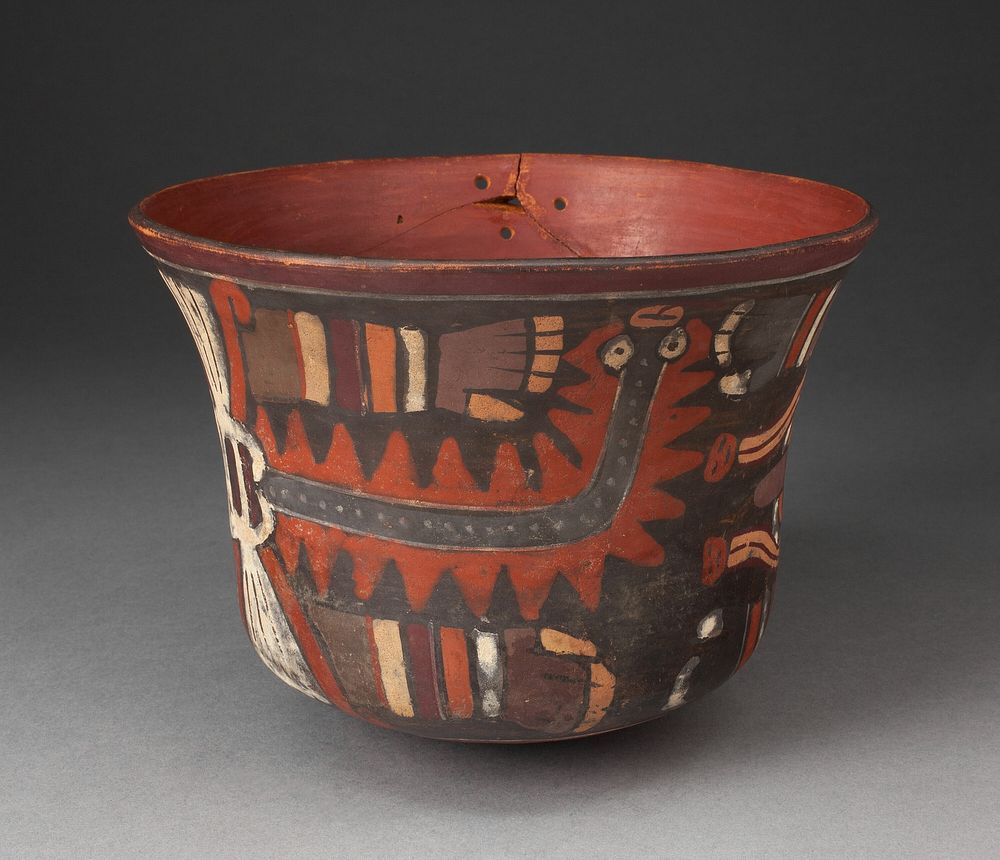 Vessel with Feline Supernaturals with Striped Arms, likely Pampas Cats by Nazca