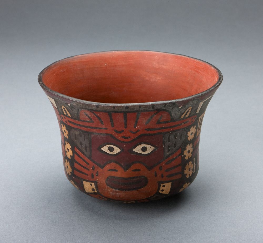 Cup Depicting a Ritual Perfomer Wearing a Feline Mask by Nazca