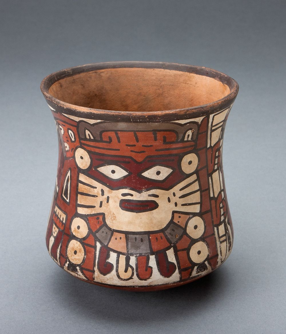Cup Depicting a Masked Performer Holding Staffs by Nazca