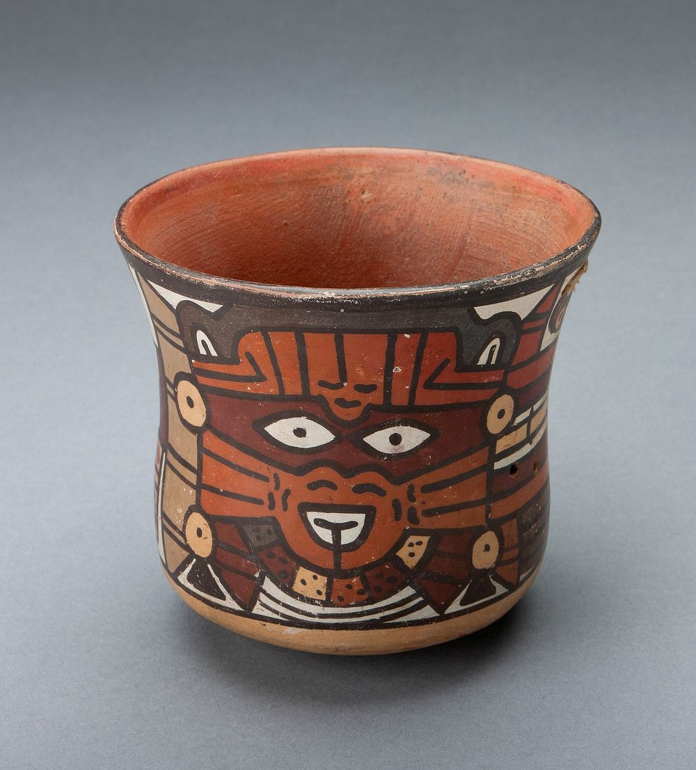 Cup Depicting a Ritual Perfomer Wearing a Feline Mask by Nazca