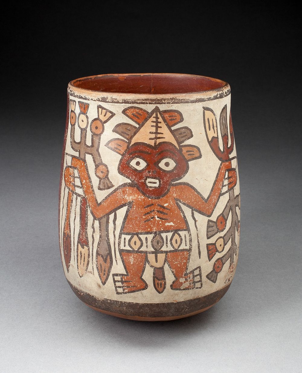 Jar Depicting Standing Figures Holding Plants by Nazca