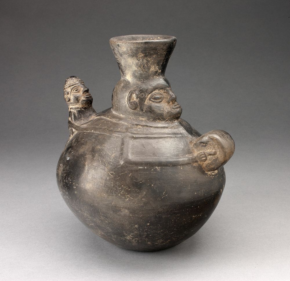 Jar in the Form of a Figure Holding a Drum and Carrying a Child by Chimú-Inca