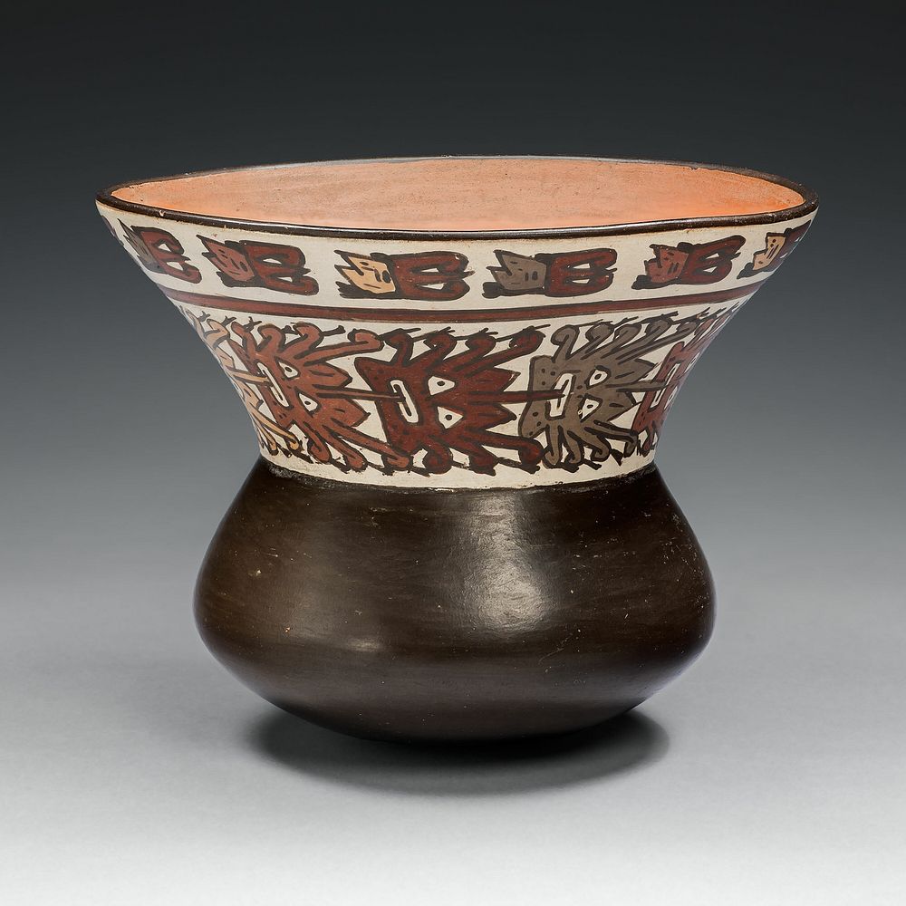 Wide-Necked Bowl with Rows of Abstract Masks and Trophy Heads by Nazca