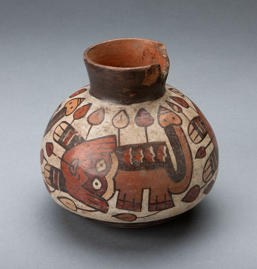 Jar Depicting a Feline with Vegetal Motifs Emerging from its Body by Nazca