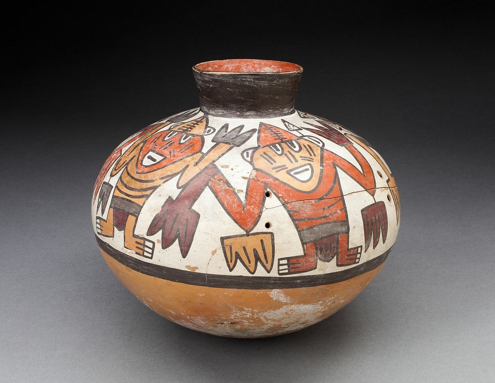 Jar with Narrowed Neck Depicting Figures with Plant Motifs as Hands and Arms by Nazca