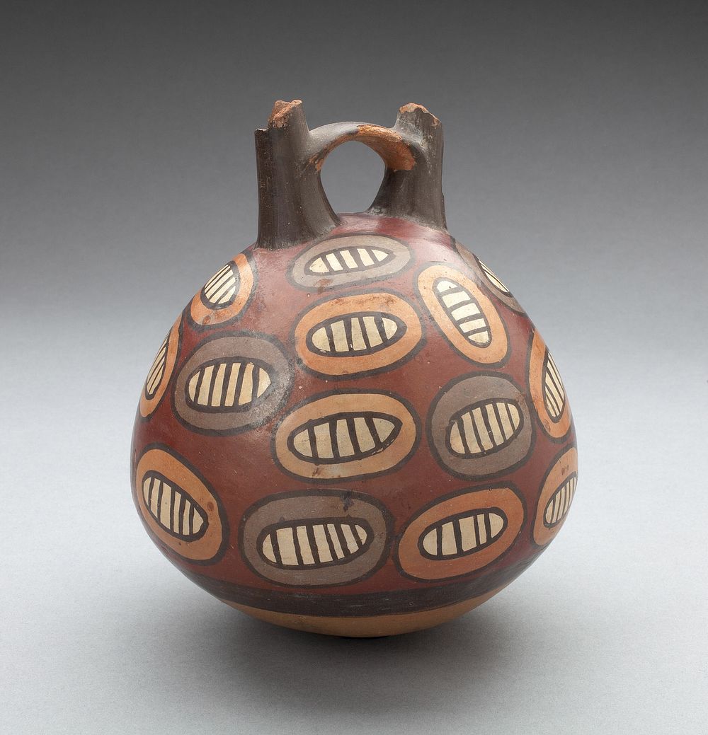 Double Spout Vessel Depicting Repeated Motifs, Possibly Beans by Nazca