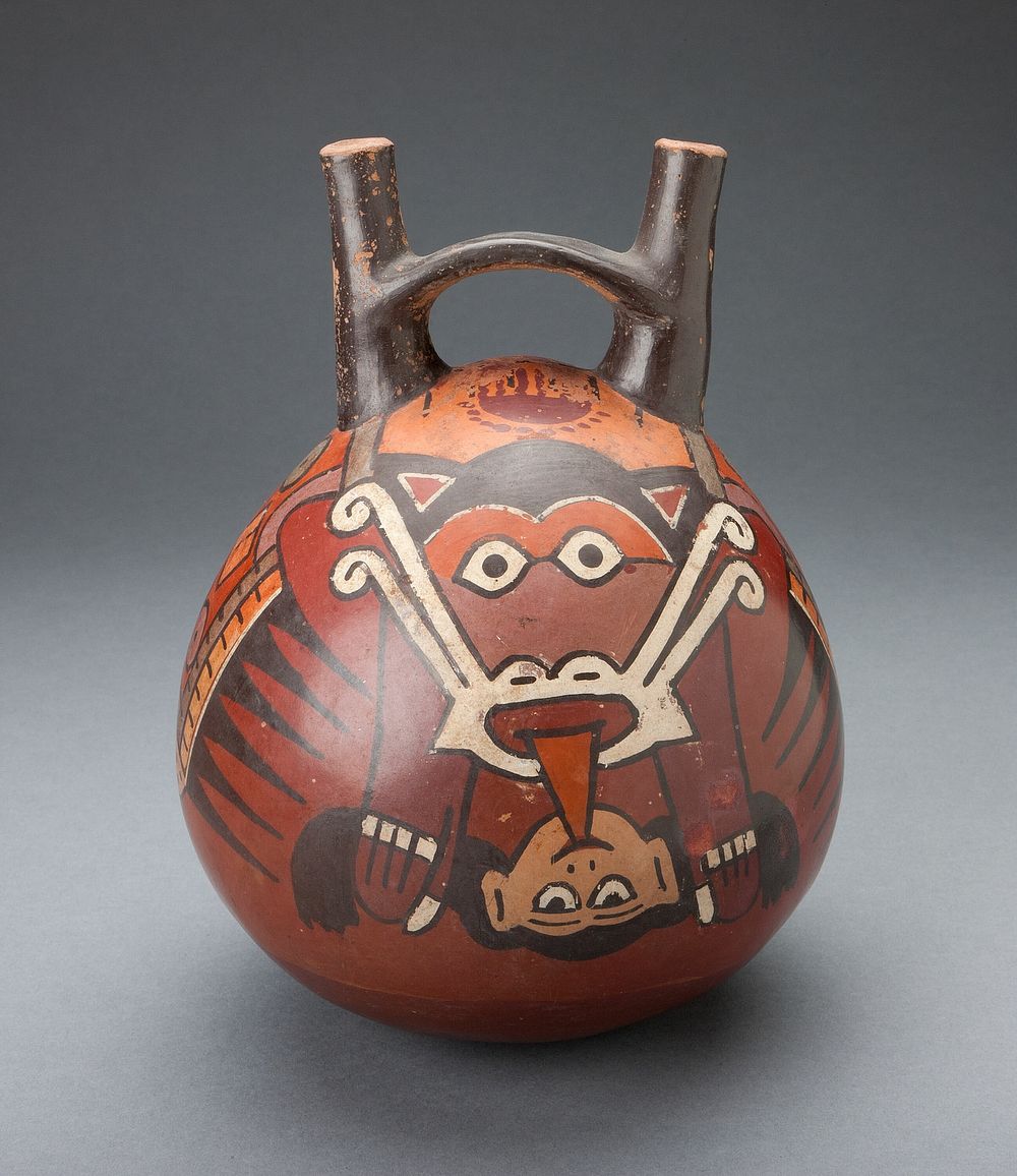 Vessel Depicting a Winged Figure Holding a Decapitated Head by Nazca