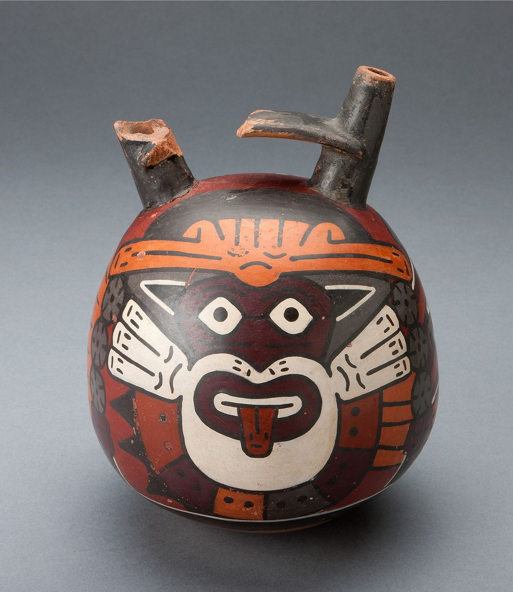Vessel Depicting a Costumed Ritual Performer Wearing a Feline Mask by Nazca