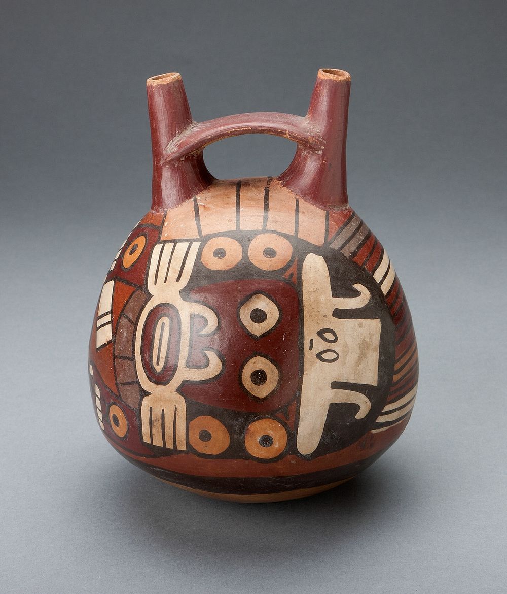 Vessel Depicting a Costumed Ritual Performer Wearing a Feline Mask by Nazca