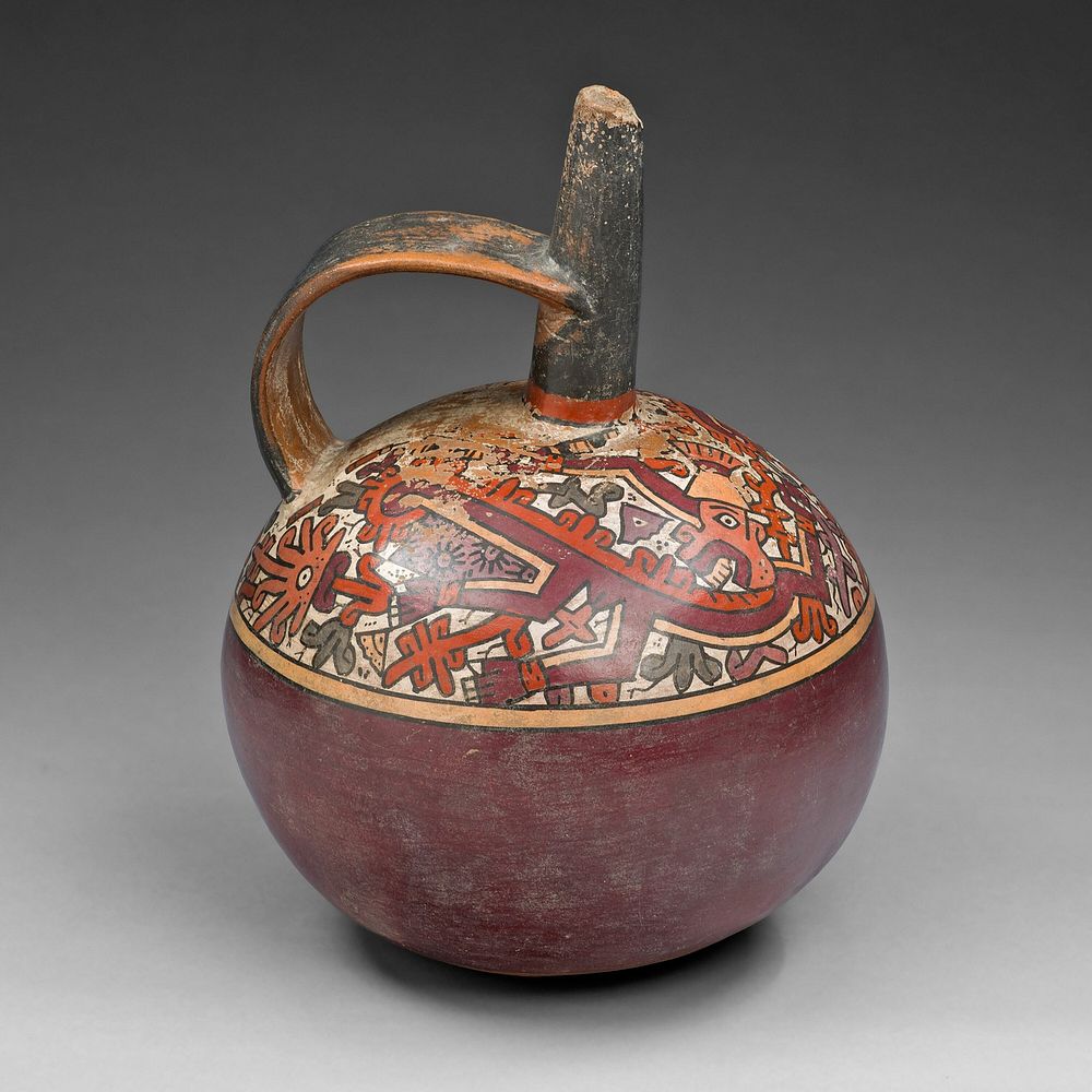 Jar with Strap Handle Depicting Abstract Figure, Possibly a Monkey, with Plants by Nazca