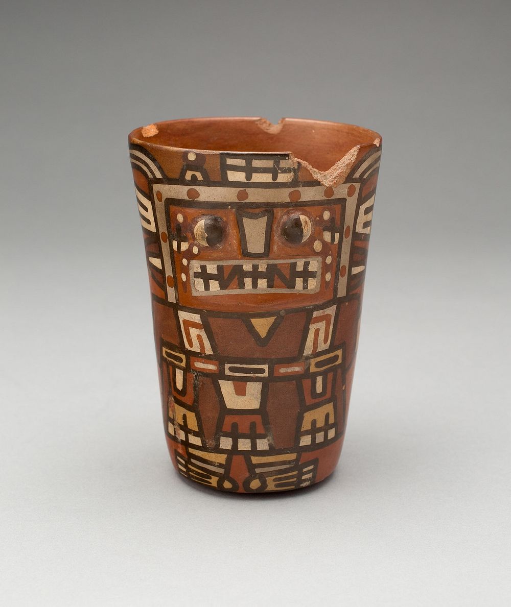 Drinking Cup (Kero) with an Abstracted Masked Figure by Tiwanaku