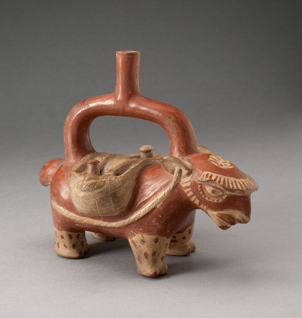 Stirrup Spout Vessel in Form of a Pack Llama by Moche