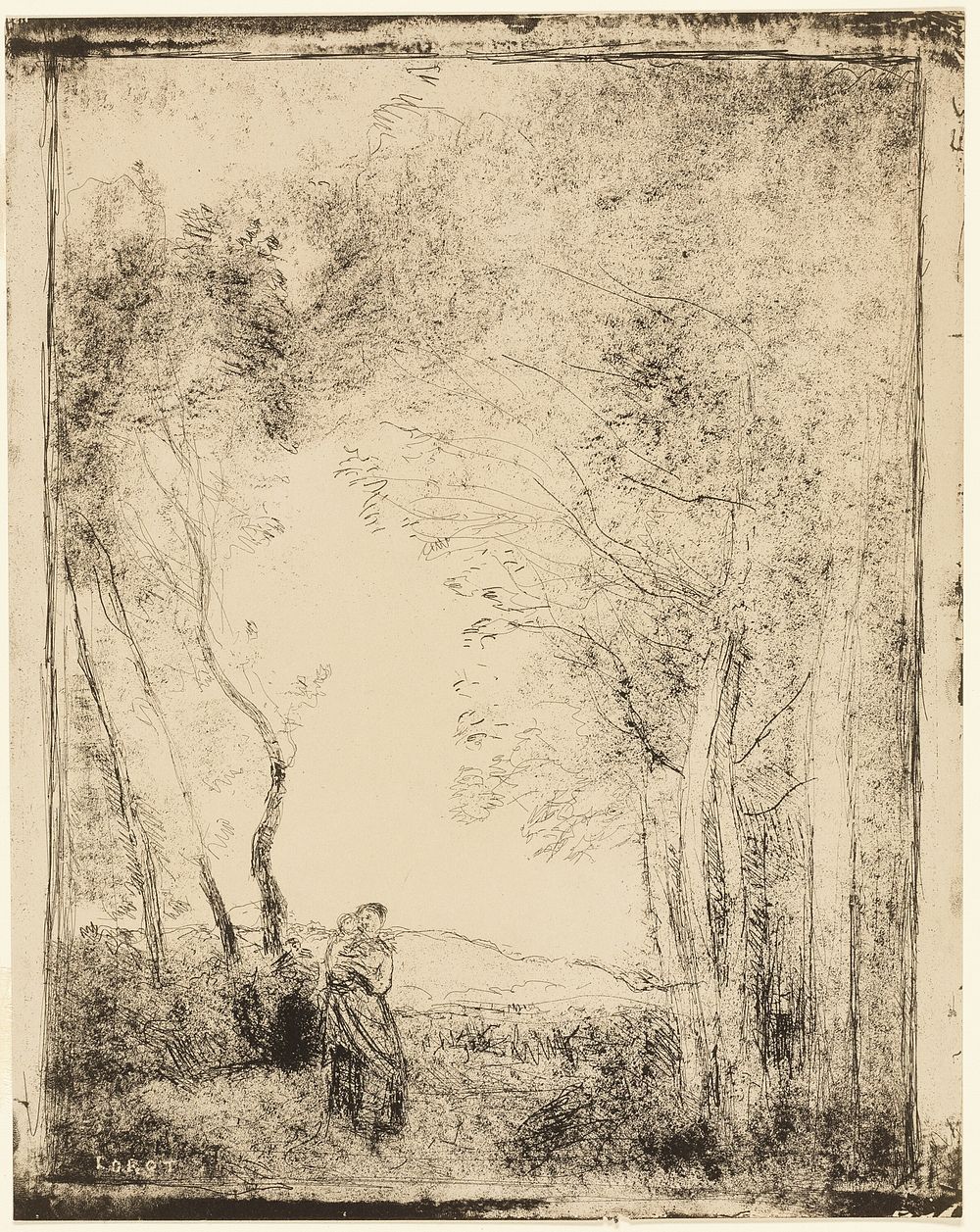 Young Mother at the Edge of the Woods by Jean Baptiste Camille Corot
