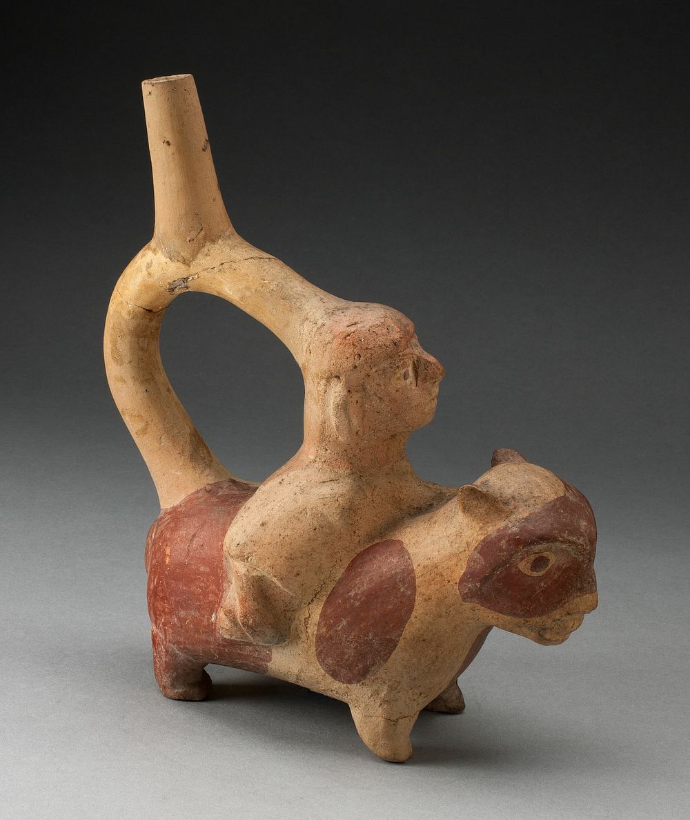 Handle Spout Vessel in the Form of a Woman Riding a Llama by Moche