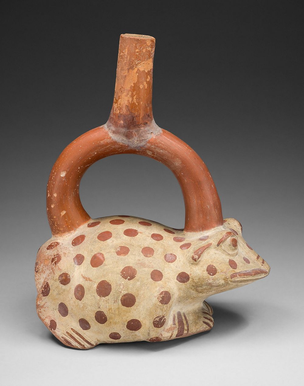 Stirrup Spout Vessel in Form of a Frog by Moche