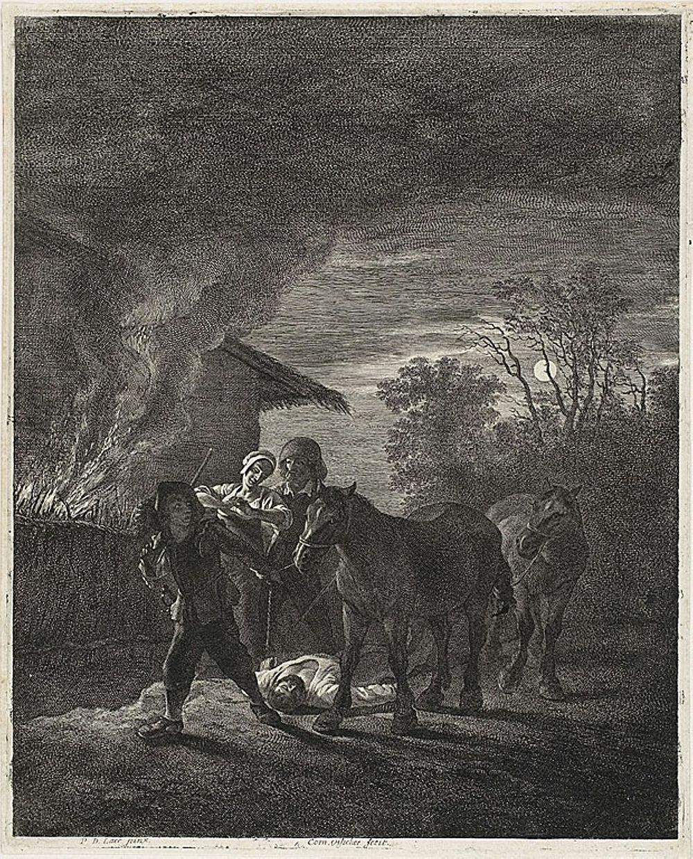 The Robbery of Horses, A Moonlight Scene by Cornelis Visscher