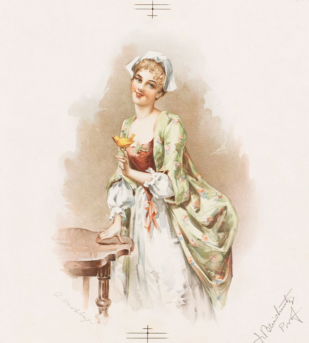 Woman holding a yellow bird 