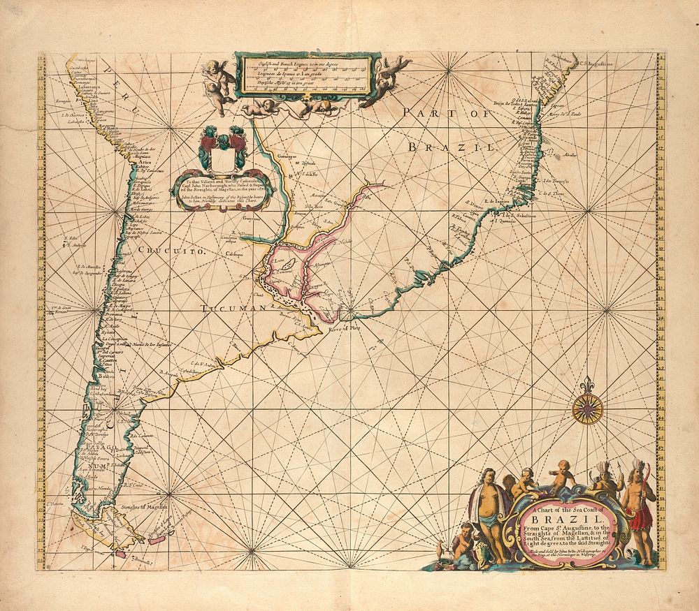 A chart of the sea coast of Brazil from Cape St. Augustine to the straights of Magellan, & in the South Sea, from the…