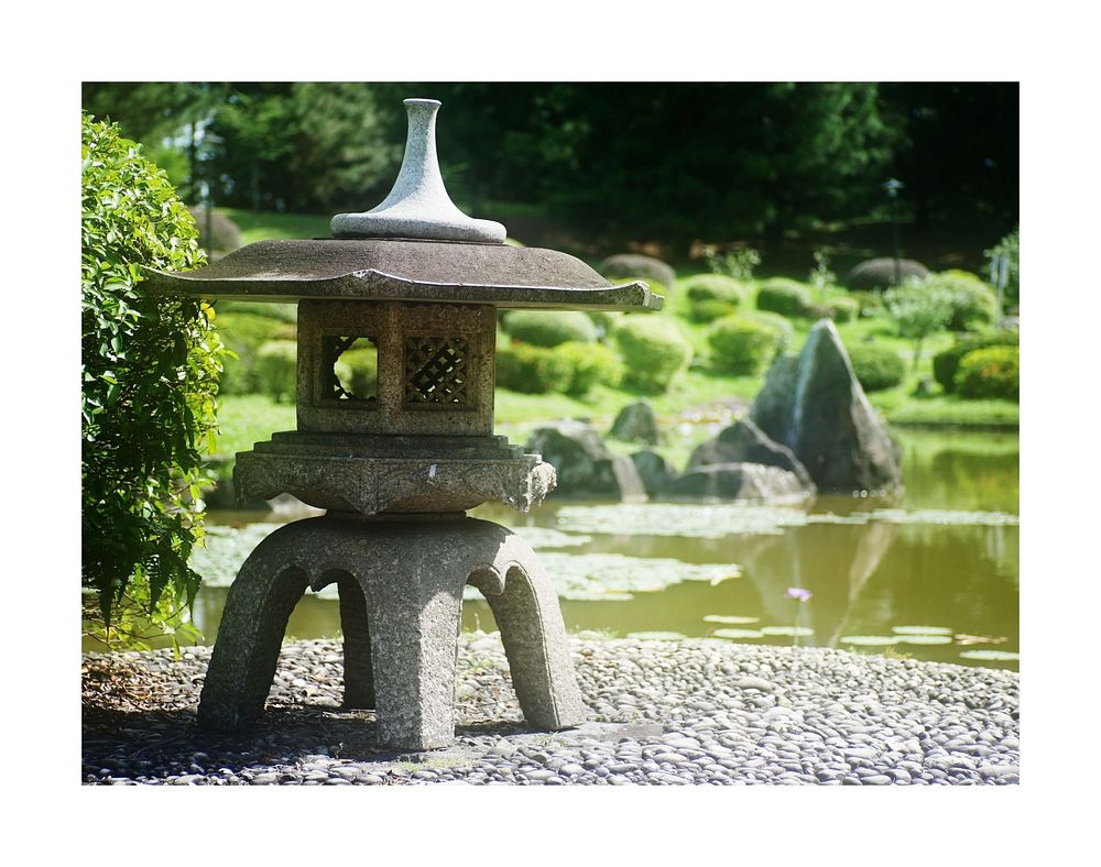 Japanese stone lantern, zen garden.