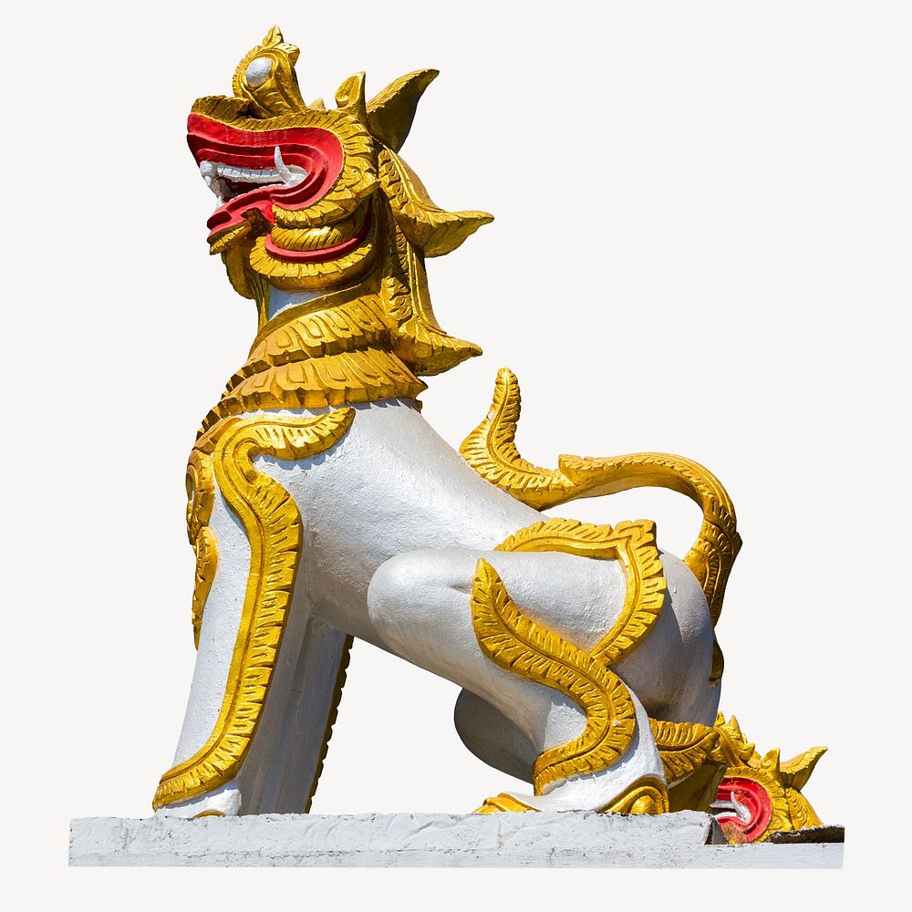 Thai lion statue collage element, isolated image