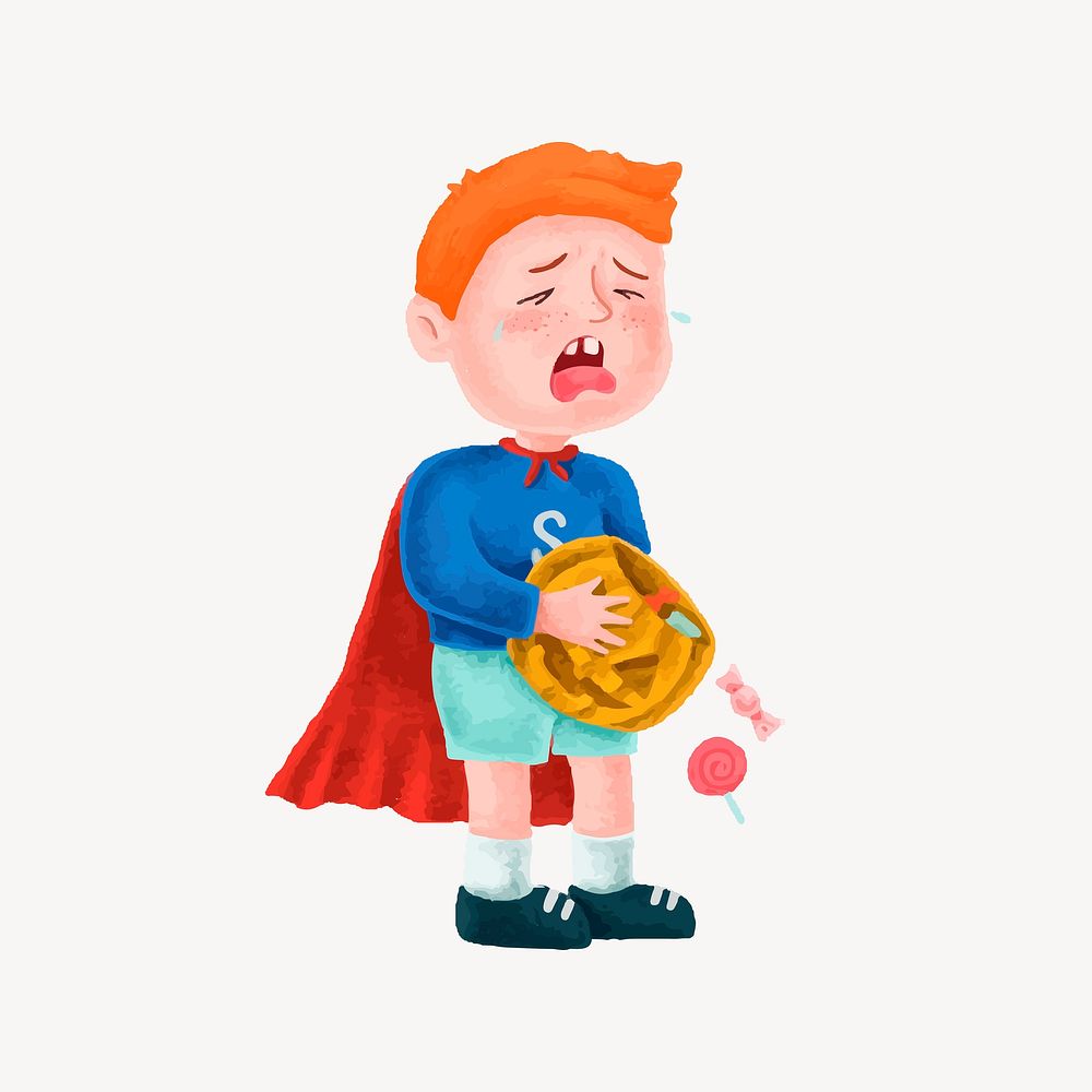 Crying boy, Halloween superhero costume collage element vector
