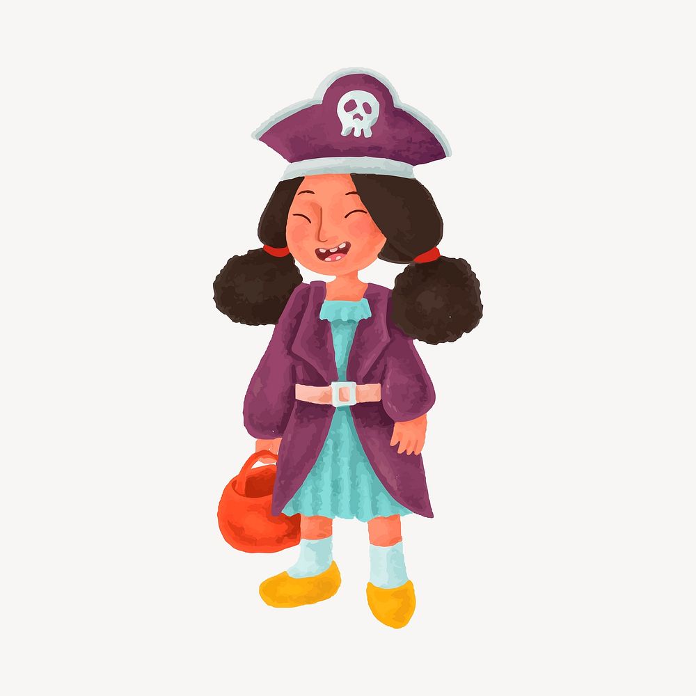 Girl in pirate costume, Halloween collage element vector