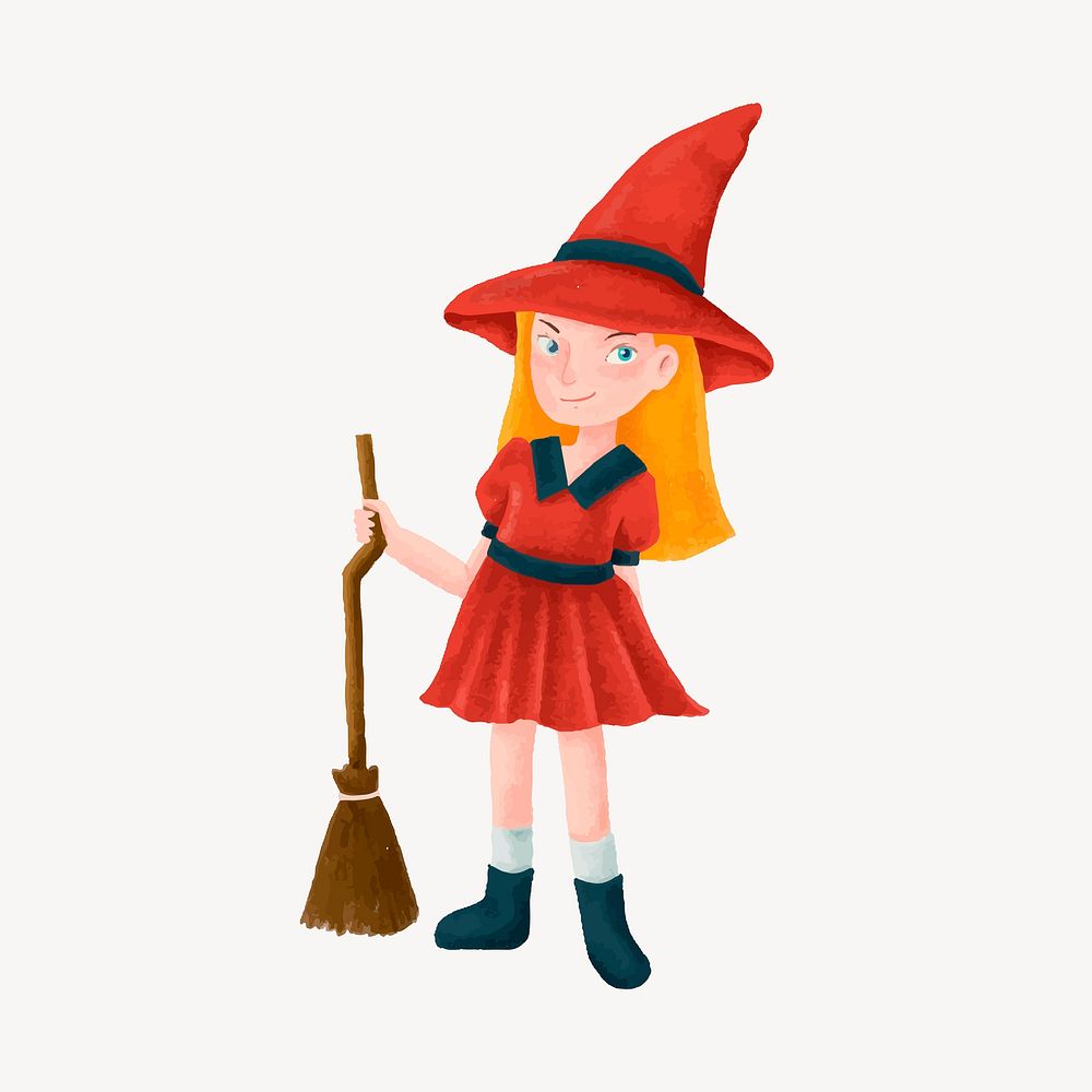 Girl in witch costume, Halloween collage element vector