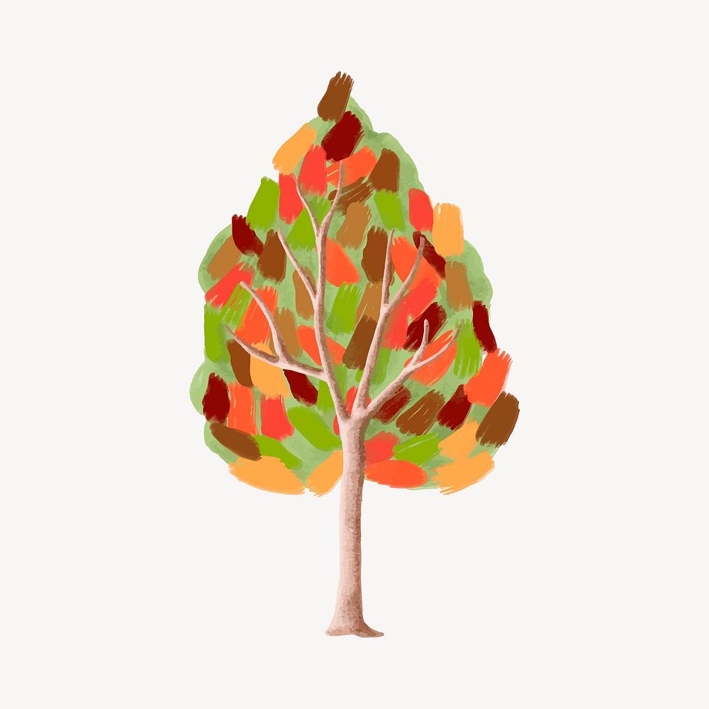 Autumn tree, seasonal botanical collage element vector