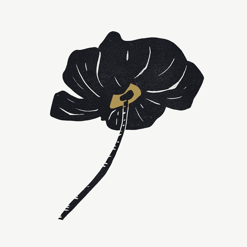 Black flower aesthetic  illustration collage element psd