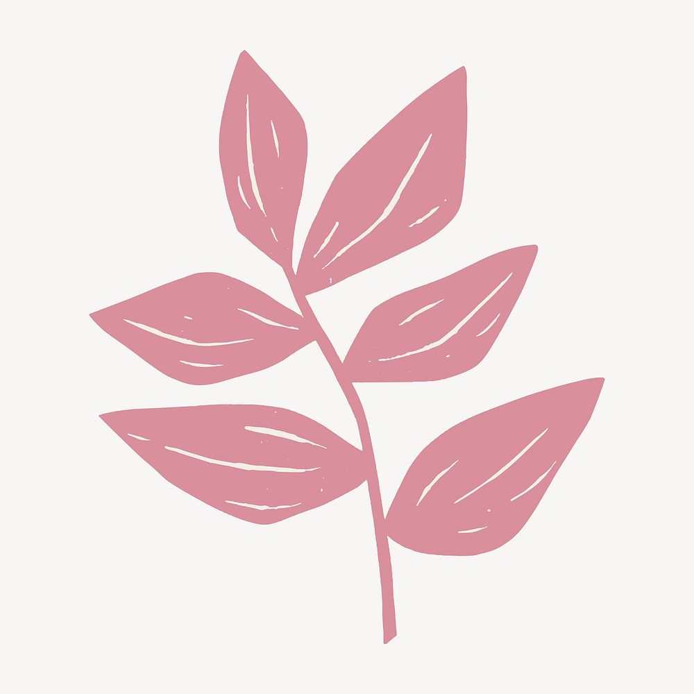 Pink leaf illustration collage element vector