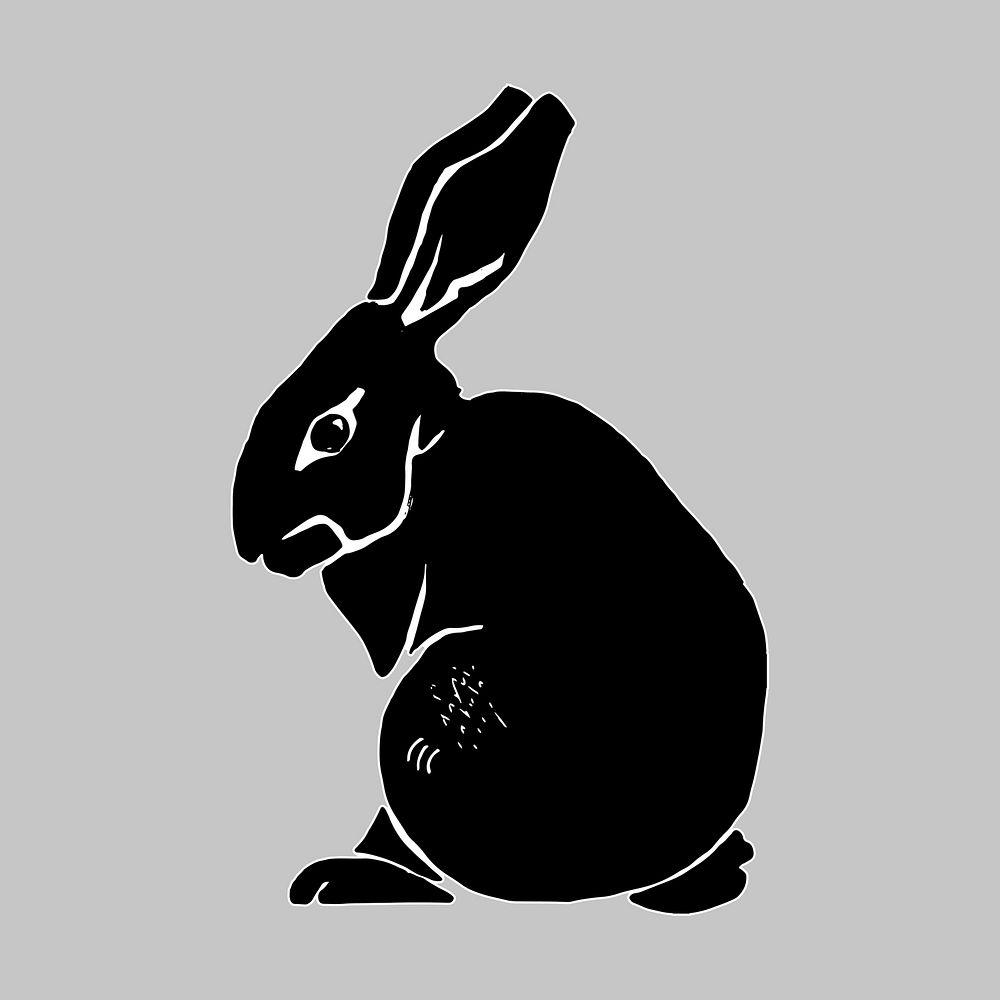 Black bunny illustration collage element, animal design vector