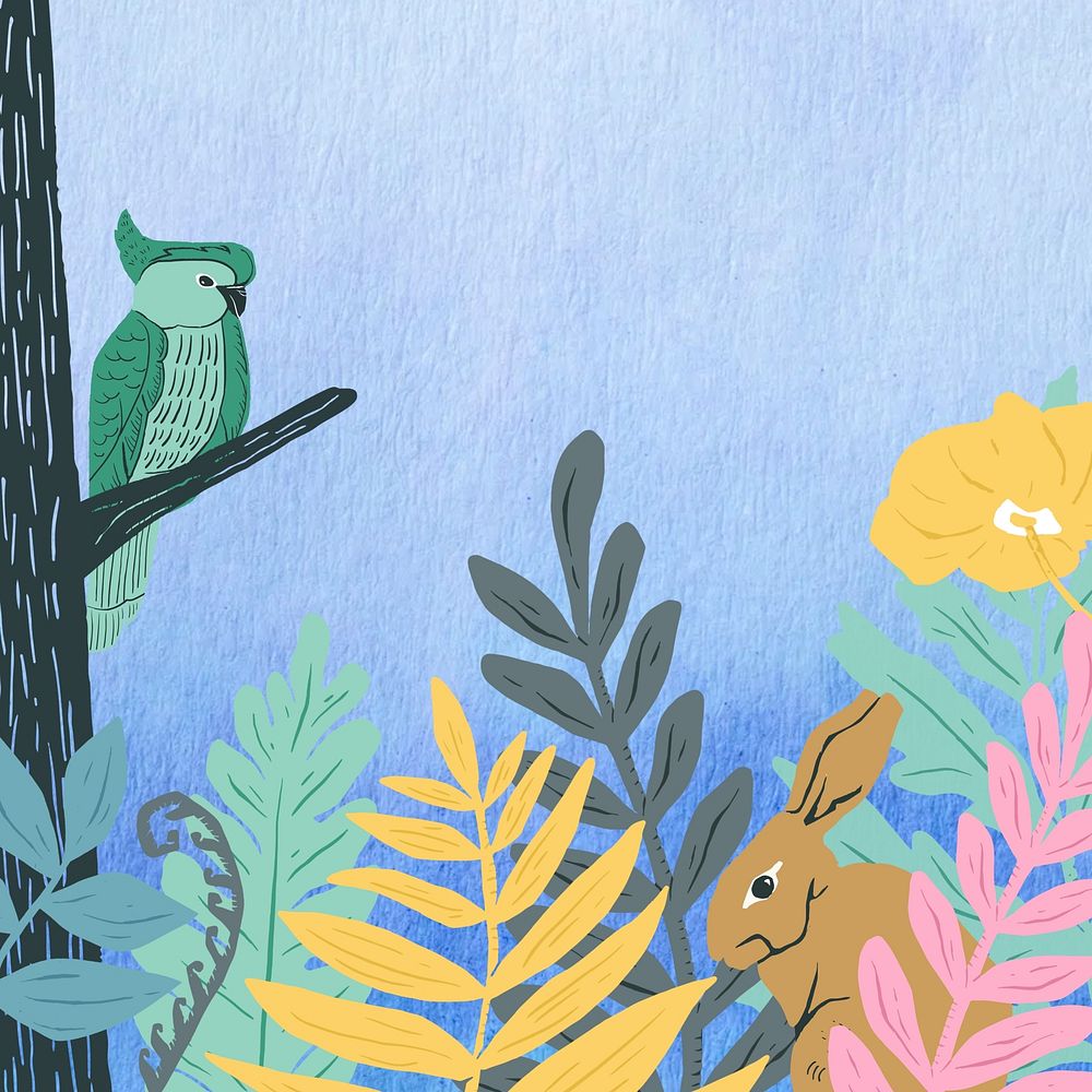 Wildlife forest blue background,  animal illustration