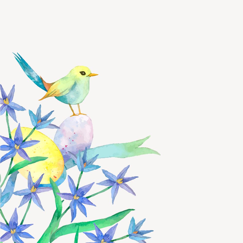 Spring flower & bird border, watercolor vector