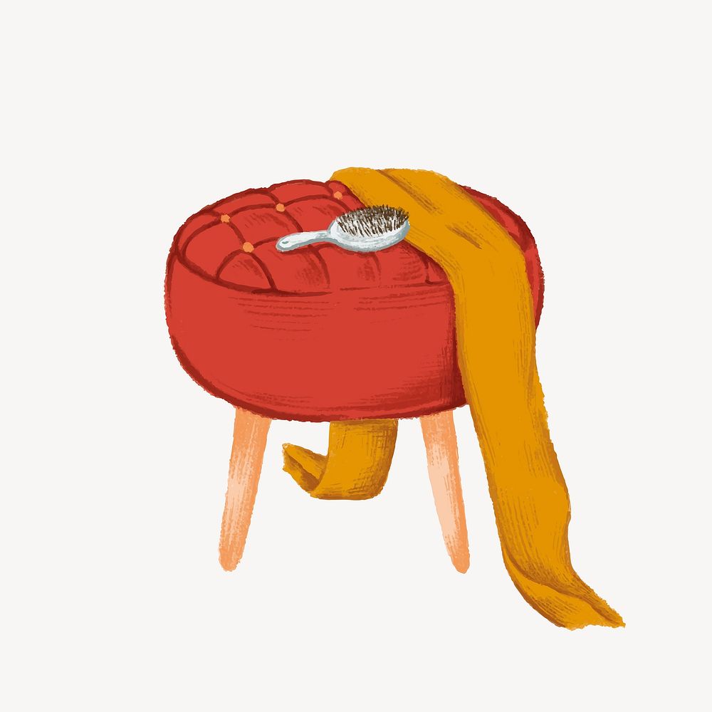 Cute red stool, furniture collage element vector