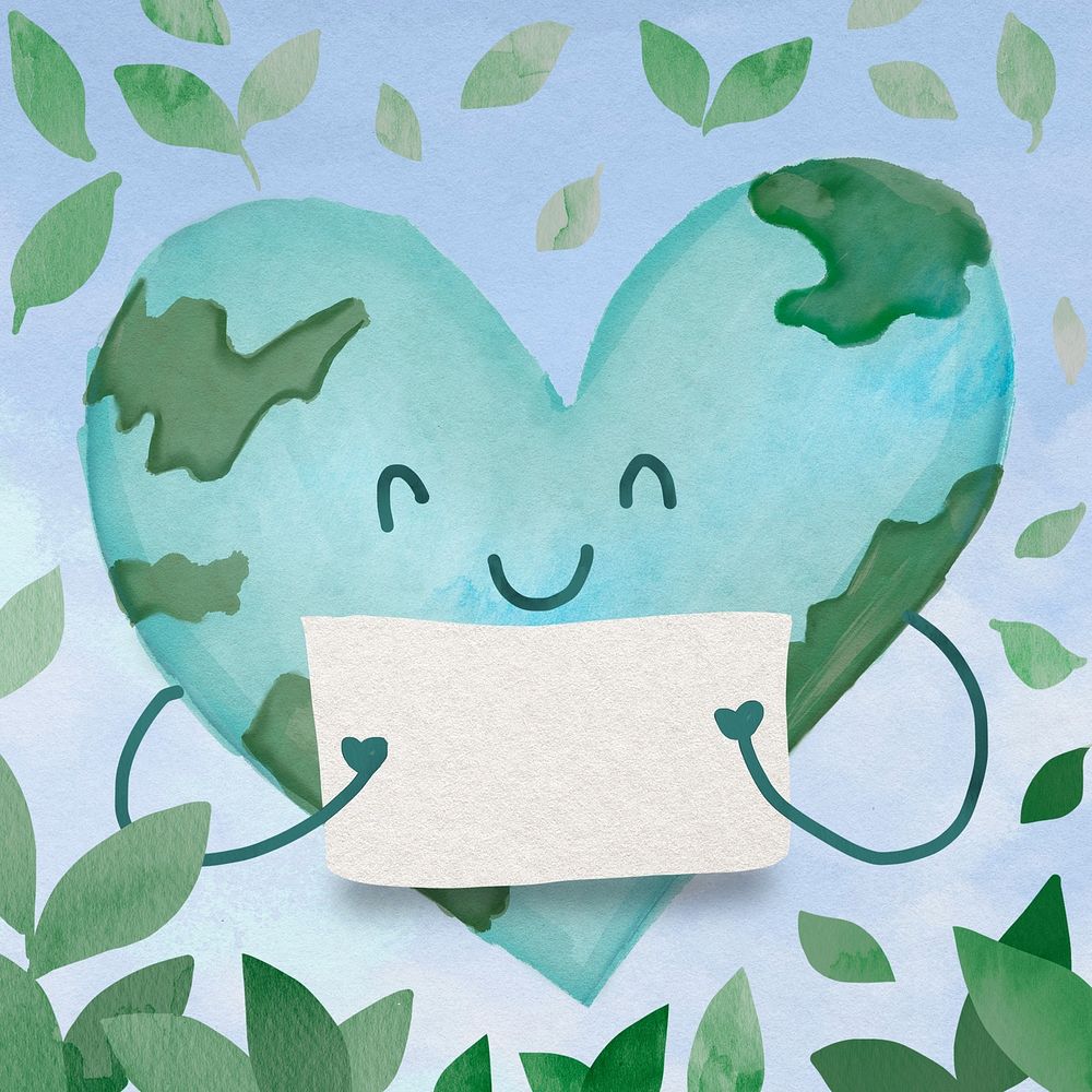 Watercolor earth doodle, cute environment illustration