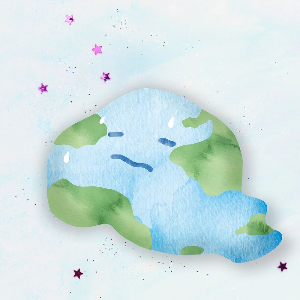 Melting earth, watercolor doodle illustration