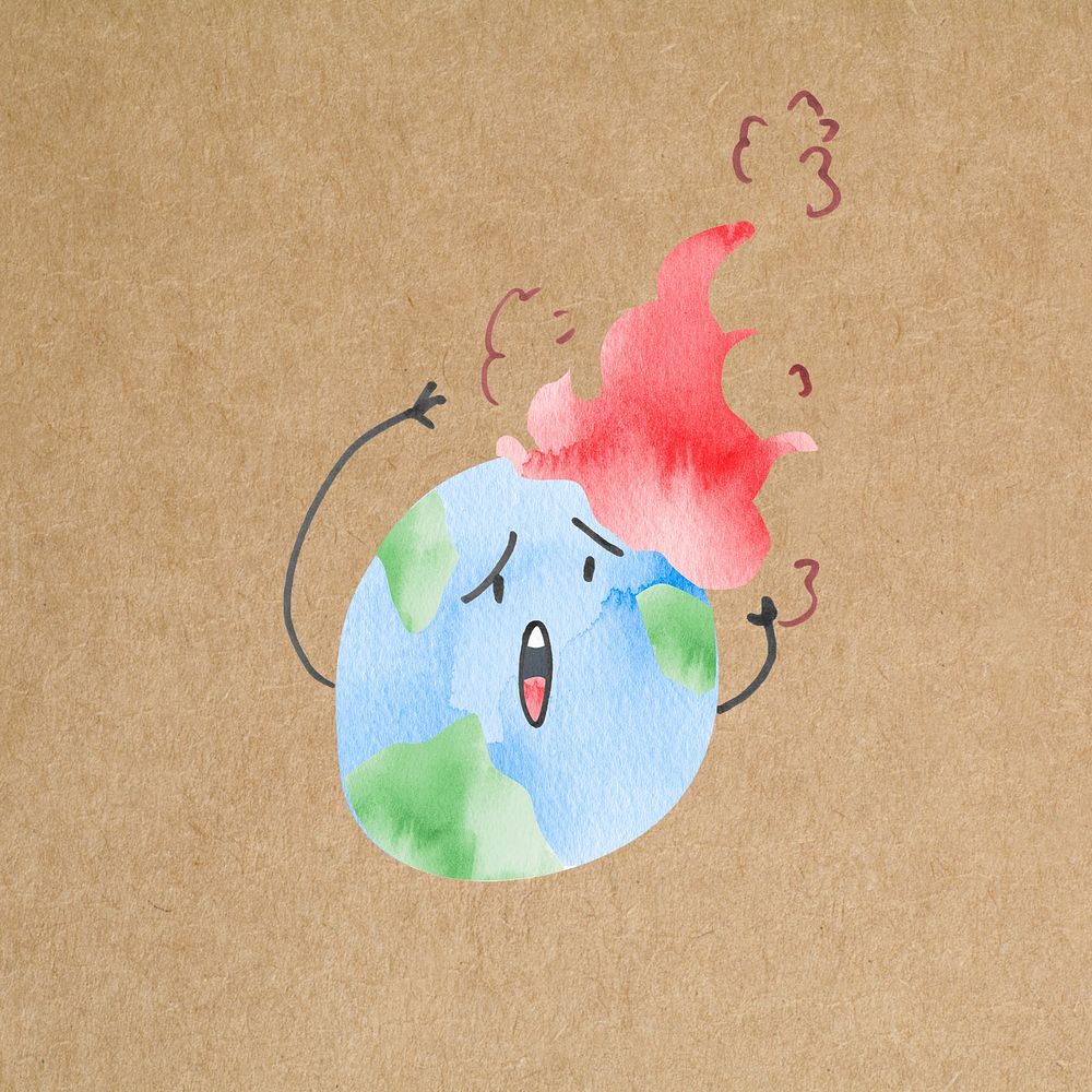 Climate change, cute earth illustration