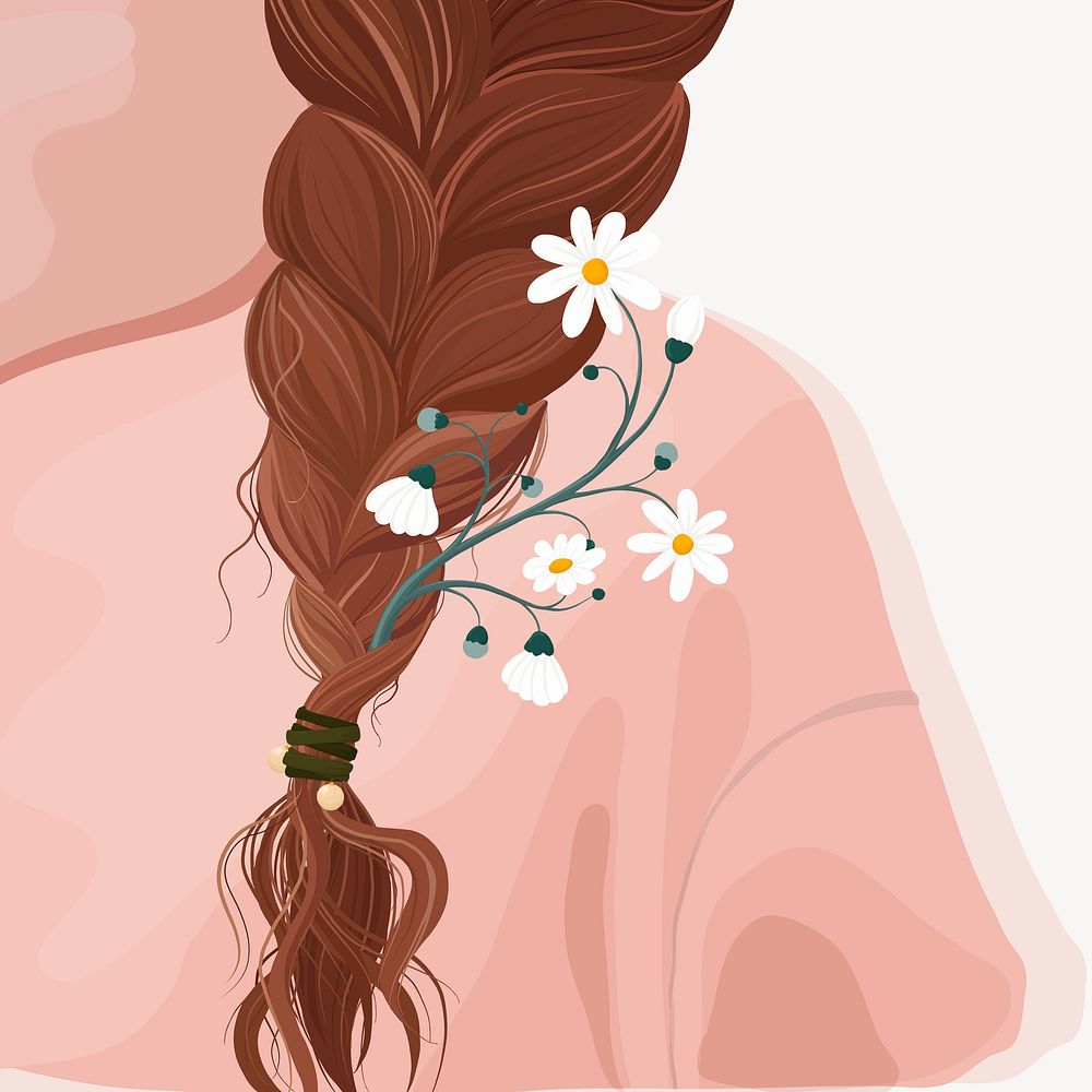 Braided hair & daisy collage element psd