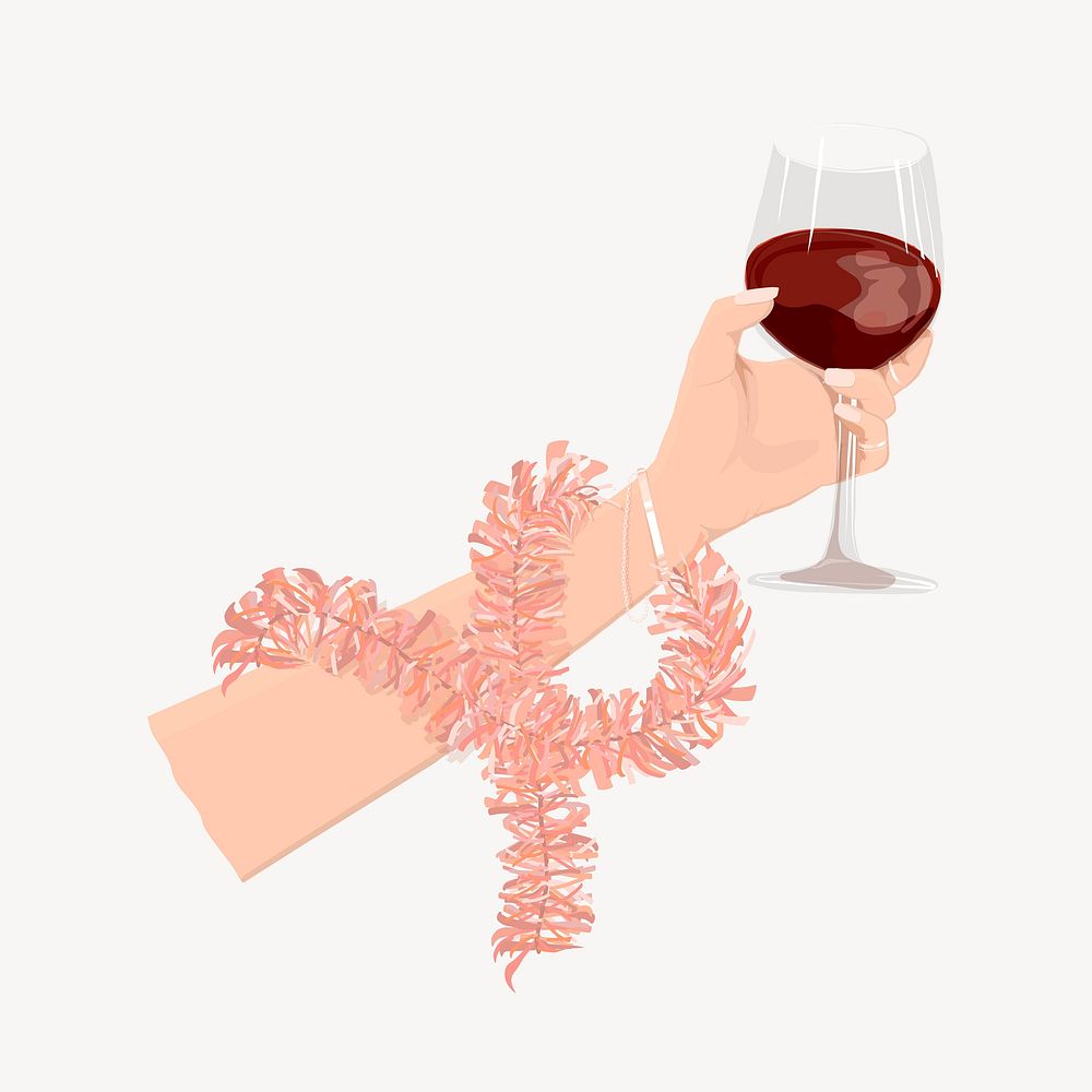 Hand holding wine glass collage element vector